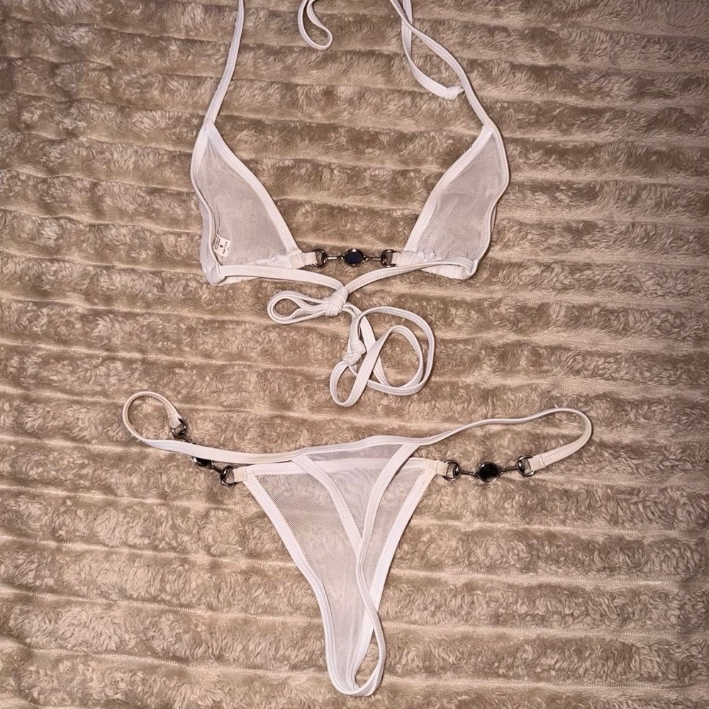 Sheer Micro Triangle White Bikini Set - image 3